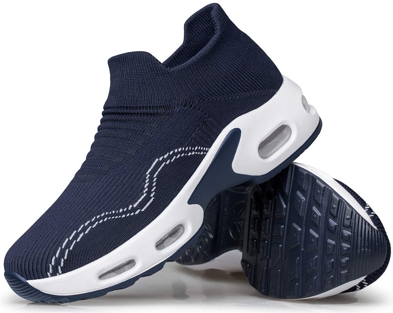 DOUSSPRT Womens Walking Shoes Slip on Sock Sneakers Mesh Air Cushion Platform Loafers Fashion Casual Blue US Size 9 9.5 - Image 3